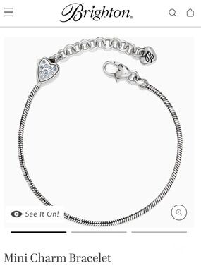 Brighton Silver Heart Charm Bracelet with Clear Crystals